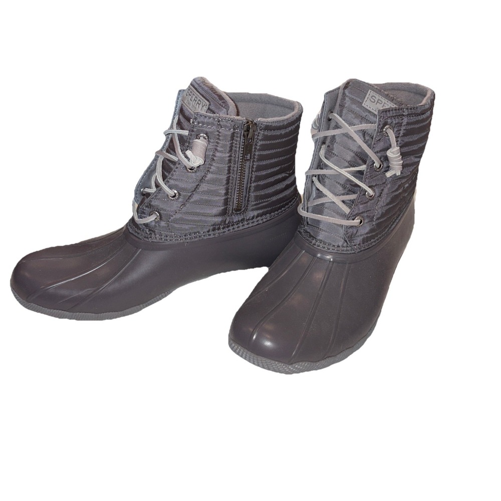 Sperry Saltwater‎ Duck Boots Metallic Silver Grey Rain Snow Women Sz 10